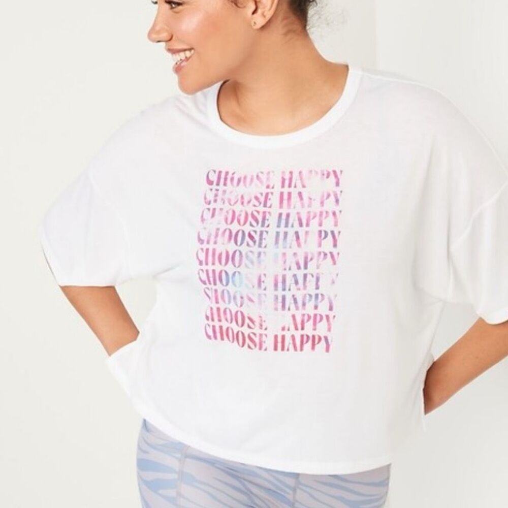 Old Navy UltraLite Performance Choose Happy Crop Active T- Shirt Small Oversized